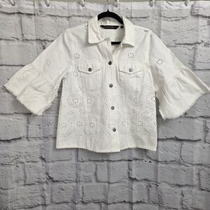 Colleen Lopez White Eyelet Jacket Size Medium
